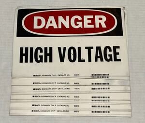 (Lot of 25 ) 7" x 10" DANGER HIGH VOLTAGE STICKER BRADY 84876 961A